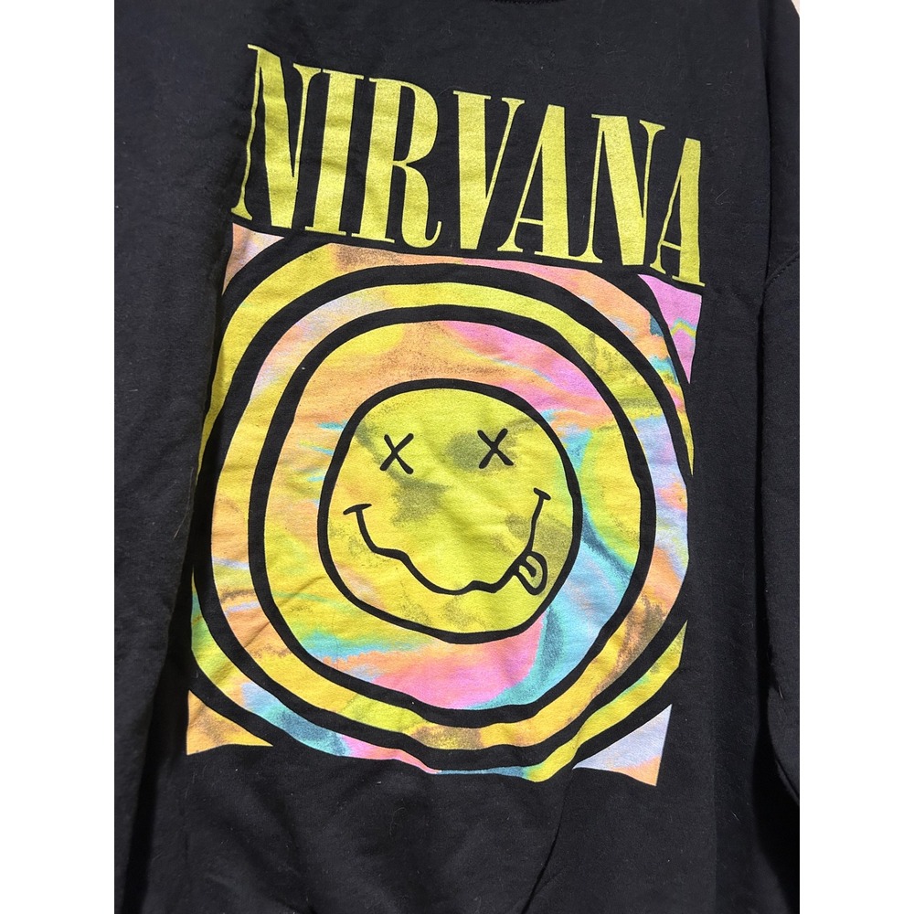 Nirvana Smiley Face Tie Dye Graphic Sweatshirt Black Gildan Heavy Blend XL‎